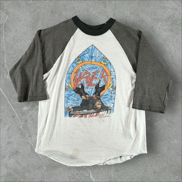 Vintage Slayer Shirt Mens Large White Raglan Altar Of Sacrifice 1986 Reign Blood